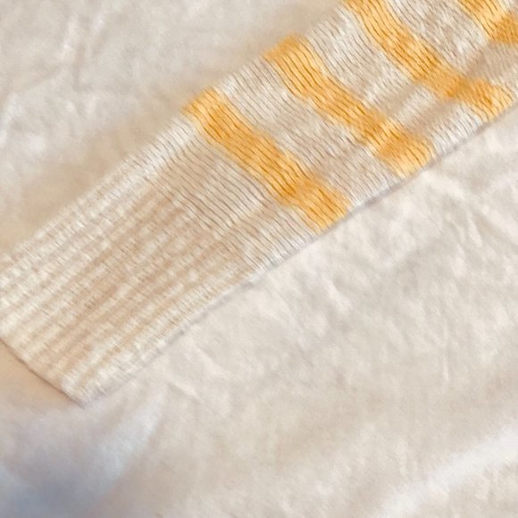 AERIE Cream & Yellow Striped Scoop Neck Sweater With Button Detail - Picture 7 of 10